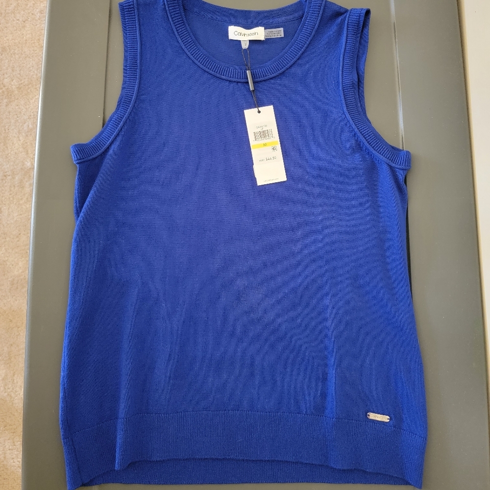 NWT Cobalt blue Calvin Klein Crewneck Cardigan Shell Tank Top  Size M